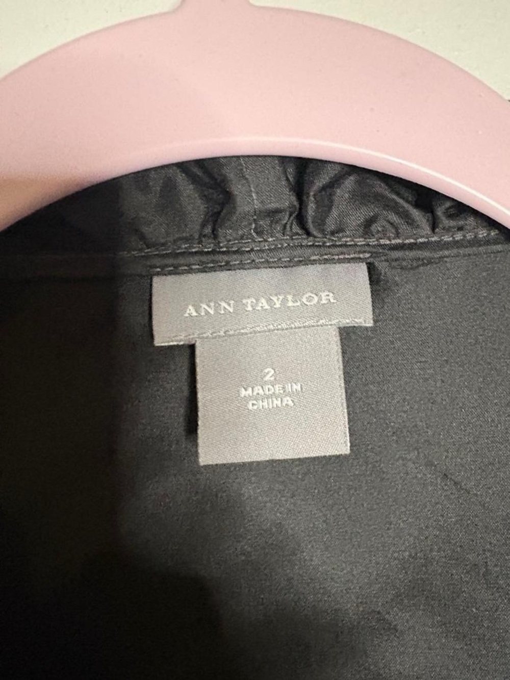 Ann Taylor Black Satin Wrap Top with Ruffle Neck - Picture 2 of 6